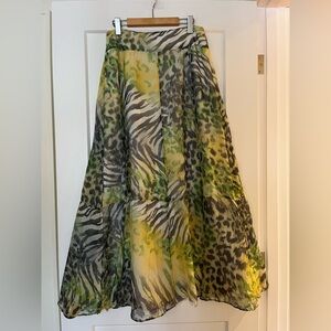 Vintage 100% Silk 90s Gerry Weber Tiered Animal Print Maxi Skirt 8-10